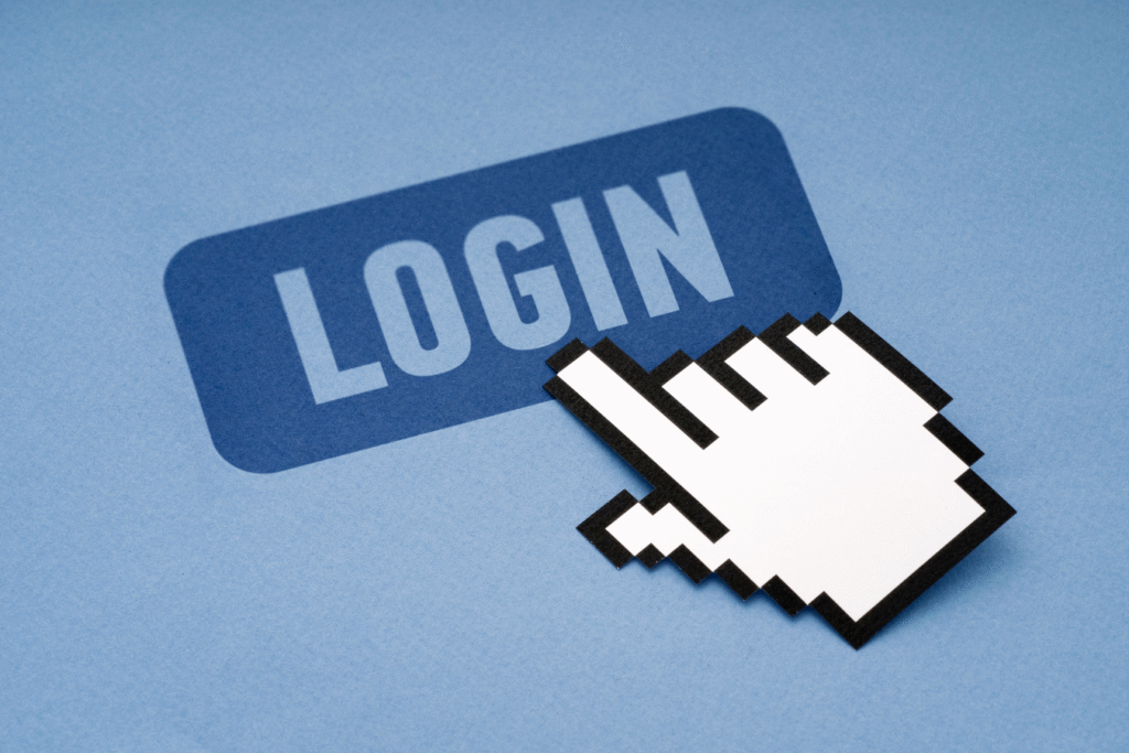 Pixelated cursor icon clicking a "Login" button on a blue background, representing the repeated logins frontline workers face across disconnected systems